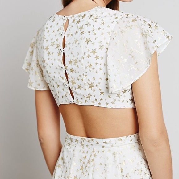 Free People Jasper Midi Dress White and Gold Foil Stars size 6 Boho Flowy - Picture 5 of 11